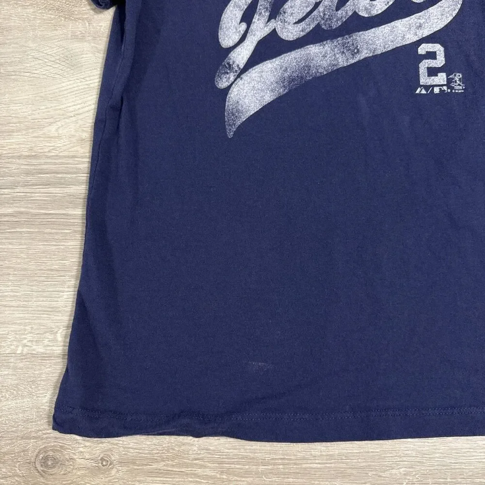 Derek Jeter Shirt New York Yankees Majestic Women's Blue Tee Small Cotton